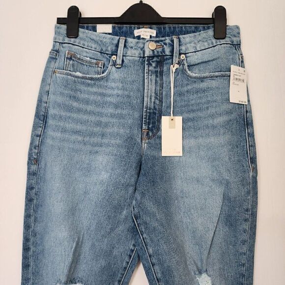 NWT Good American Size 10/30 Good Boy Jeans Indigo085 Destroyed Knee Crop Denim - Picture 4 of 9